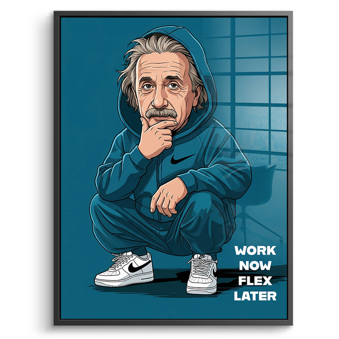 DOTCOMCANVAS Albert Einstein Swag Acrylglasbild Vorderansicht mit schwarzem Rahmen