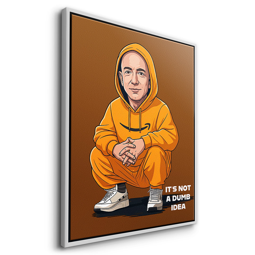 DOTCOMCANVAS Jeff Bezos Swag Leinwandbild Seitenansicht mit weissem Rahmen