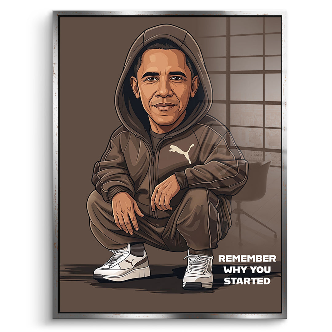 DOTCOMCANVAS Obama Swag Acrylglasbild Vorderansicht mit silbernem Rahmen