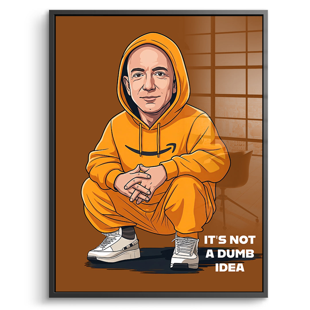 DOTCOMCANVAS Jeff Bezos Swag Acrylglasbild Vorderansicht mit schwarzem Rahmen