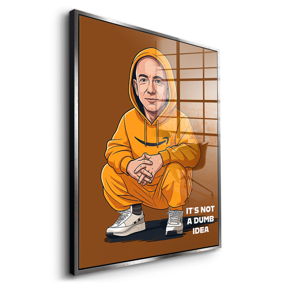 DOTCOMCANVAS Jeff Bezos Swag Acrylglasbild Seitenansicht mit silbernem Rahmen