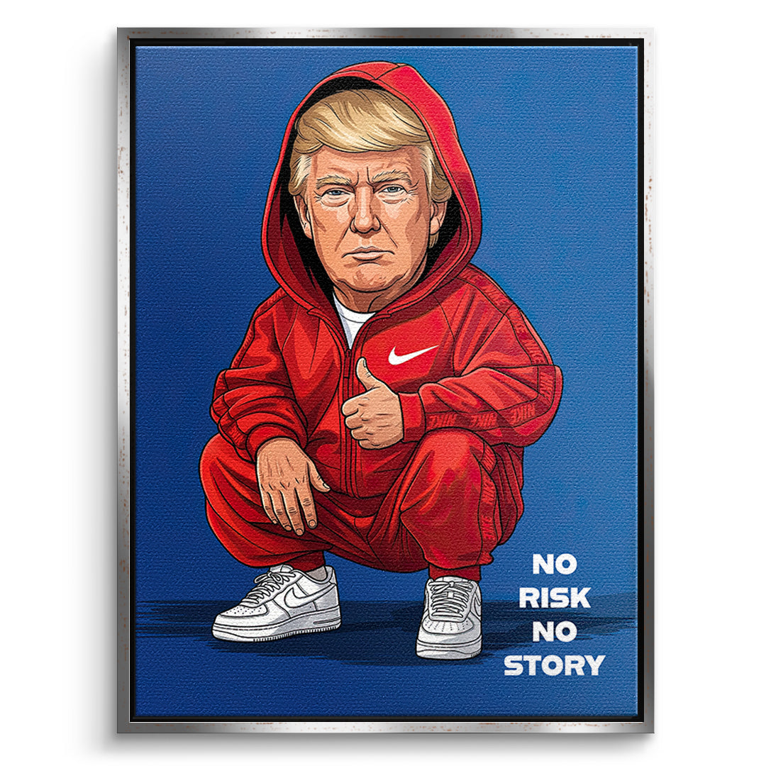 DOTCOMCANVAS Trump Swag Leinwandbild Vorderansicht mit silbernem Rahmen