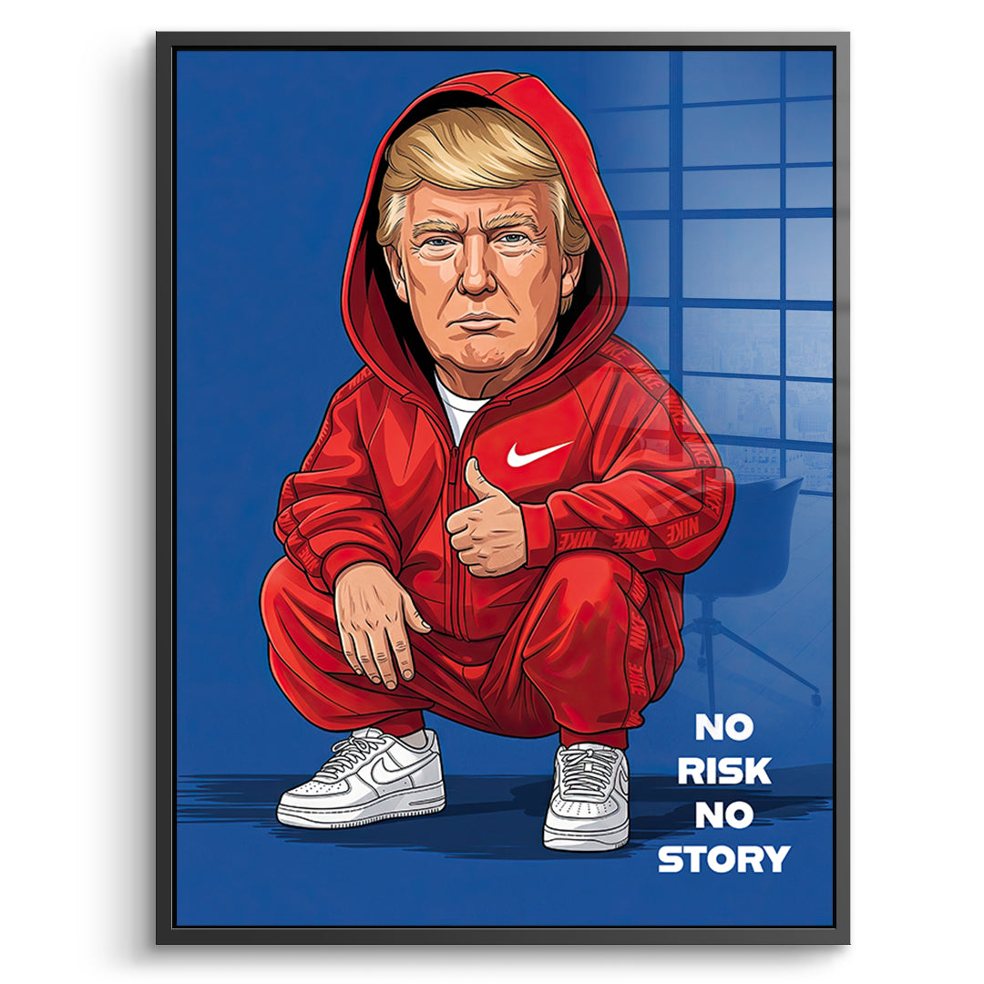 DOTCOMCANVAS Trump Swag Acrylglasbild Vorderansicht mit schwarzem Rahmen