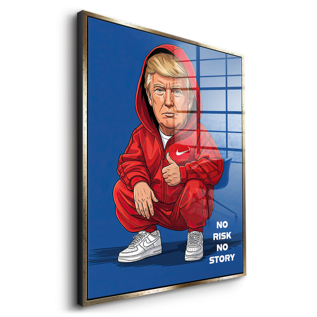 DOTCOMCANVAS Trump Swag Acrylglasbild Seitenansicht mit goldenem Rahmen