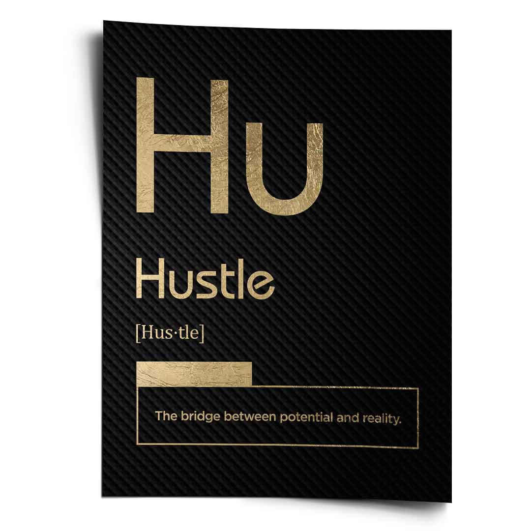Hustle Poster Version Schwarz – Frontansicht | DOTCOMCANVAS® Motivation Typografie Wandbild
