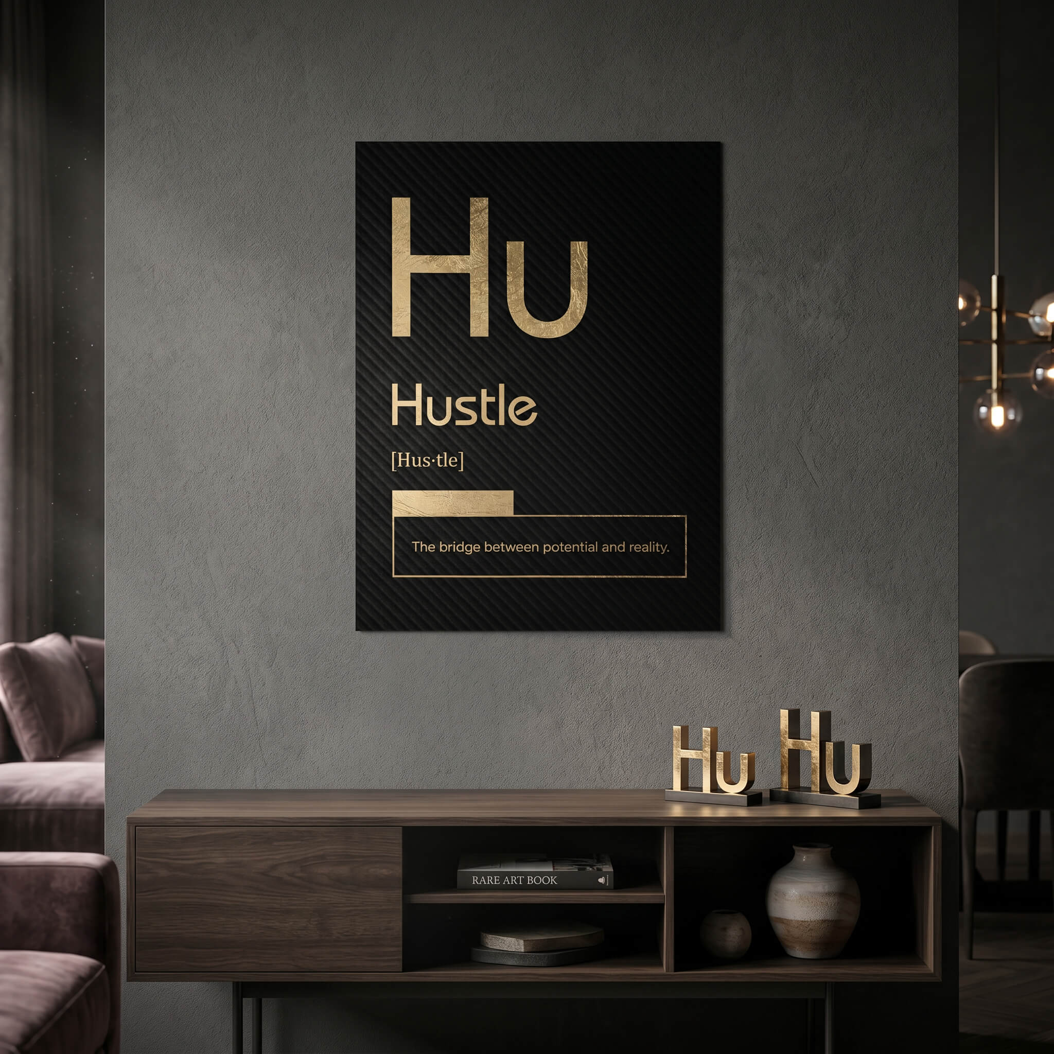 Hustle Poster Version Schwarz im Raum – Motivation Typografie Wandkunst von DOTCOMCANVAS®