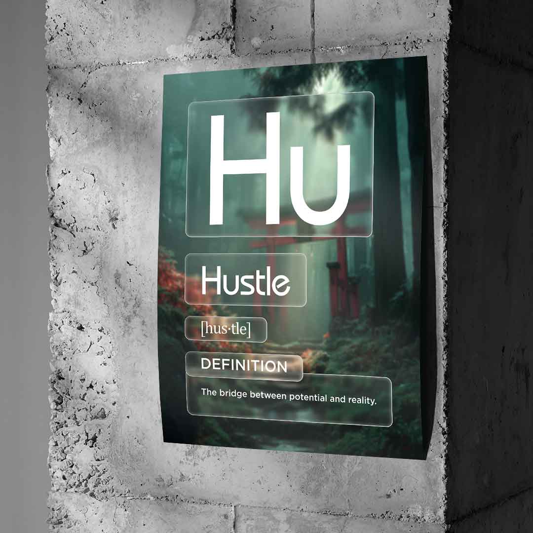Hustle Poster Version Farbig an Betonwand – Motivation Wandkunst | DOTCOMCANVAS®