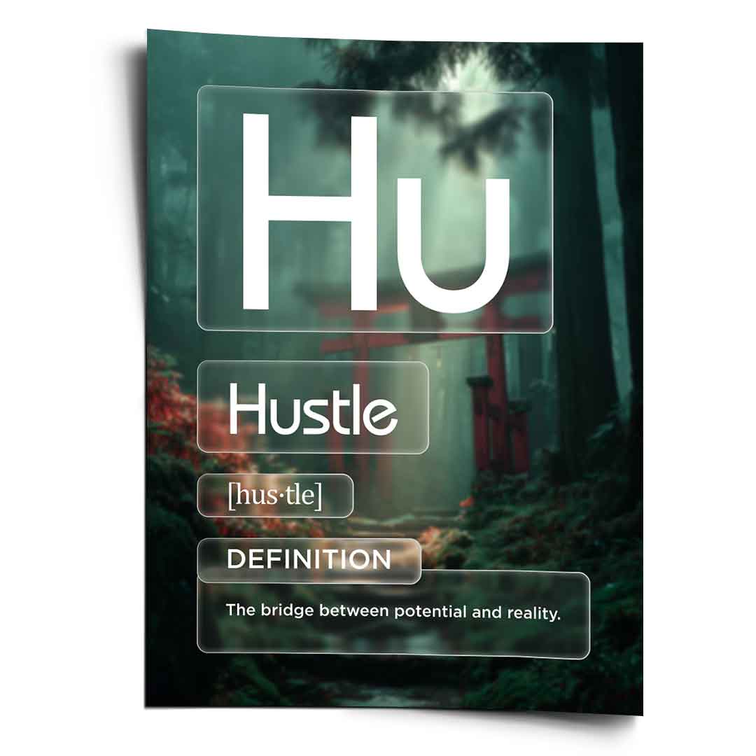 Hustle Poster Version Farbig – Frontansicht | DOTCOMCANVAS® Motivation Typografie Wandbild