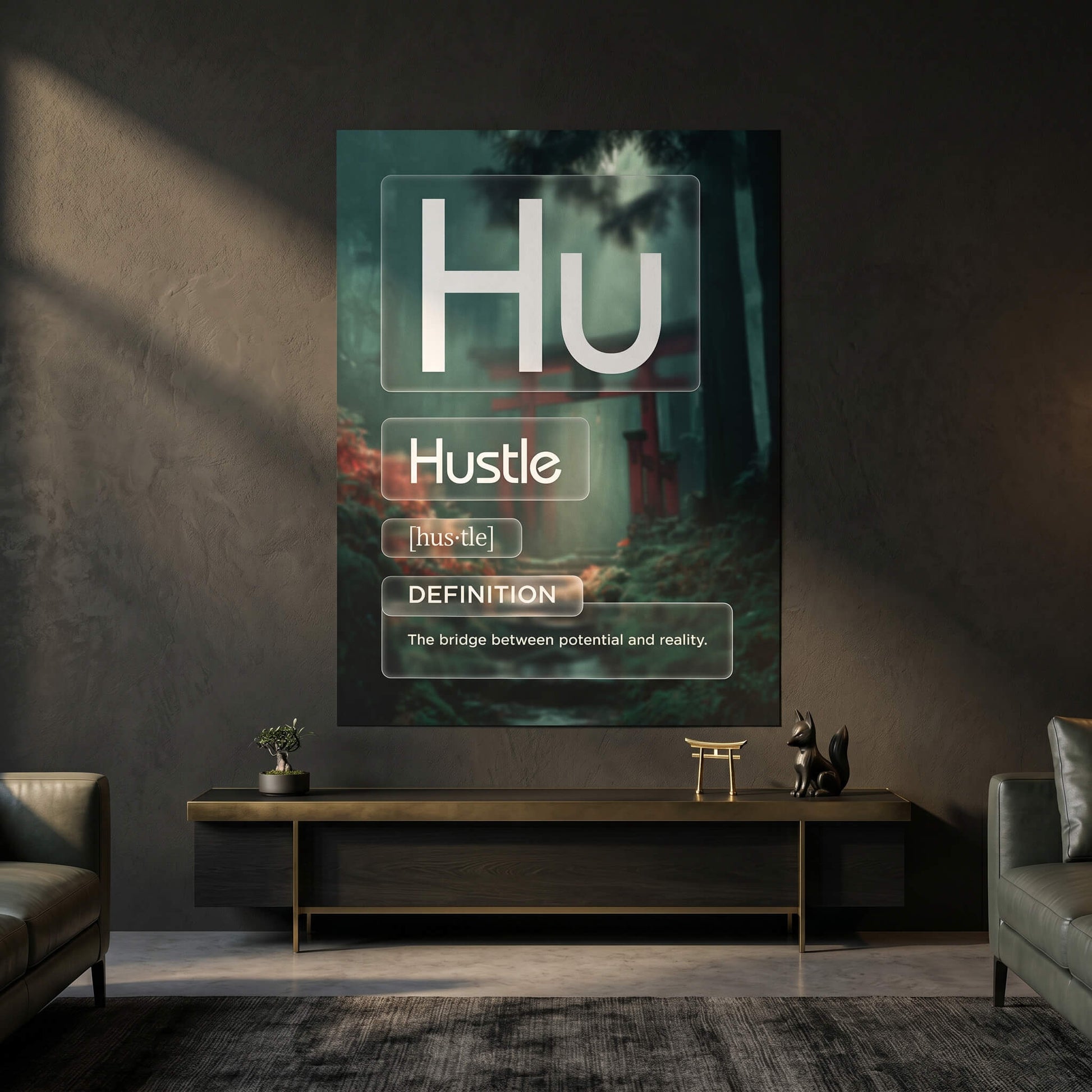 Hustle Poster Version Farbig im Raum – Motivation Typografie Wandkunst von DOTCOMCANVAS®
