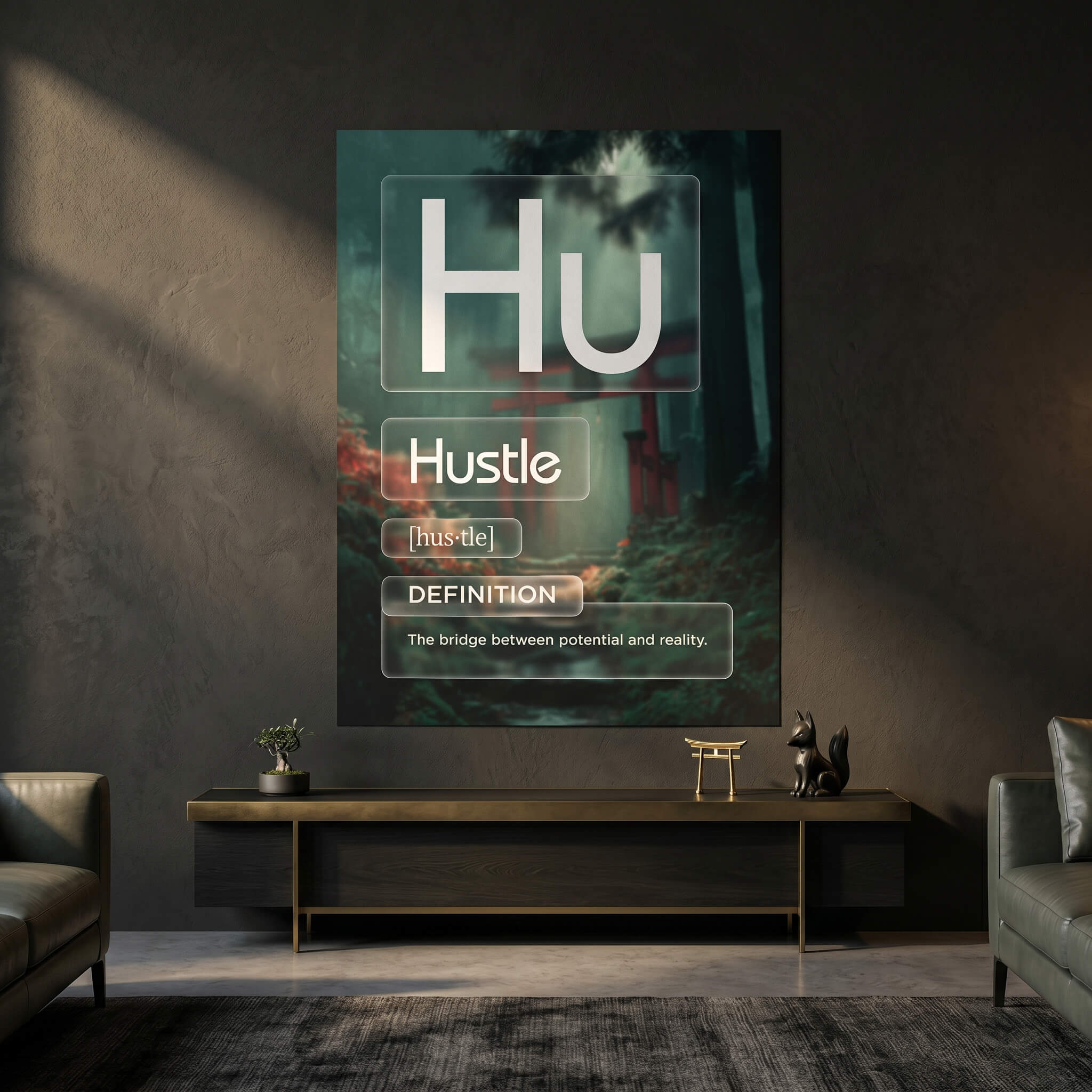Hustle Poster Version Farbig im Raum – Motivation Typografie Wandkunst von DOTCOMCANVAS®