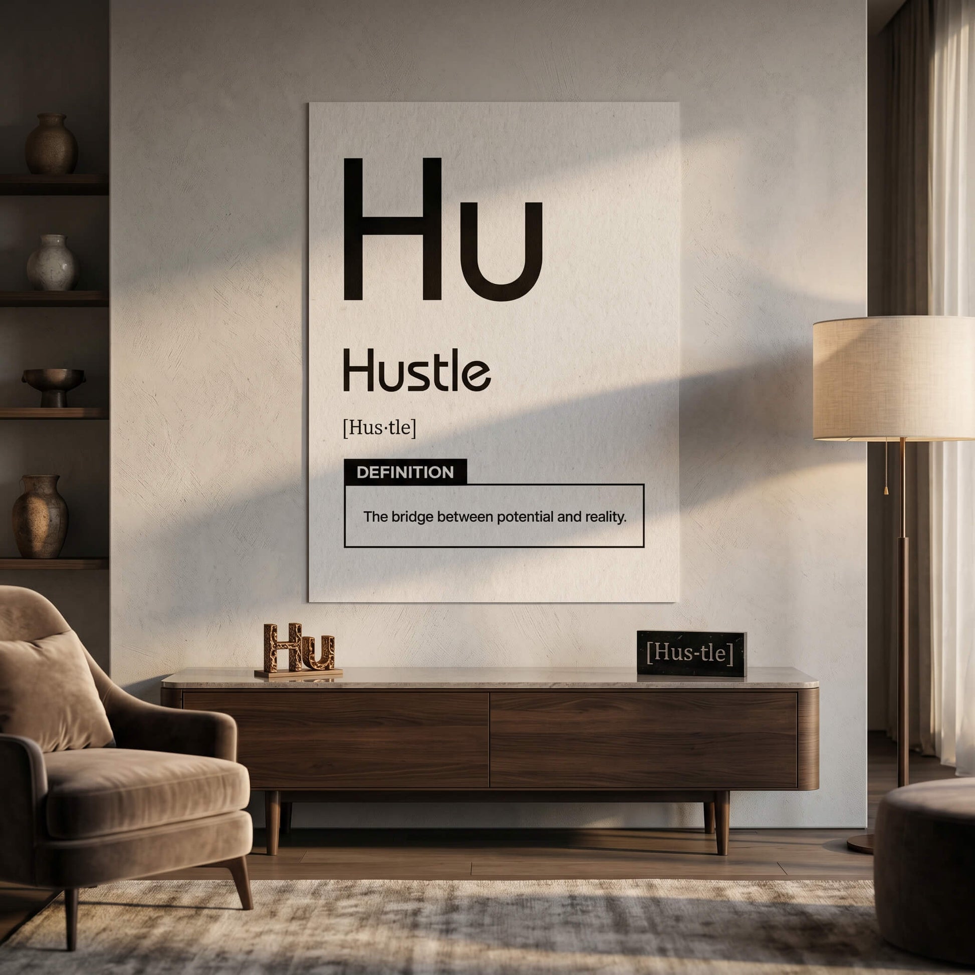 Hustle Poster Version Weiß im Raum – Motivation Typografie Wandkunst von DOTCOMCANVAS®