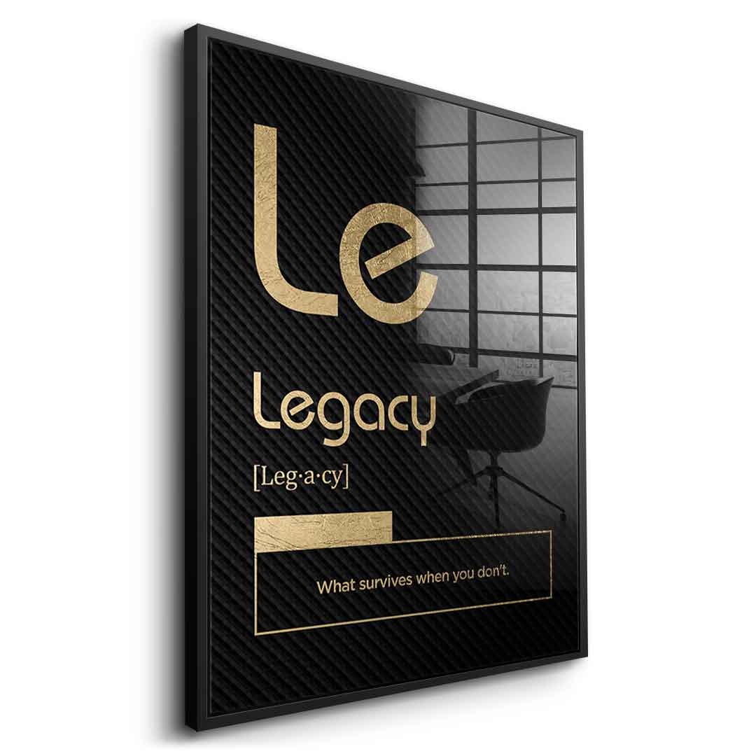 DOTCOMCANVAS® Legacy (Le) Acrylglasbild Version Schwarz – Vorderansicht Goldener Rahmen