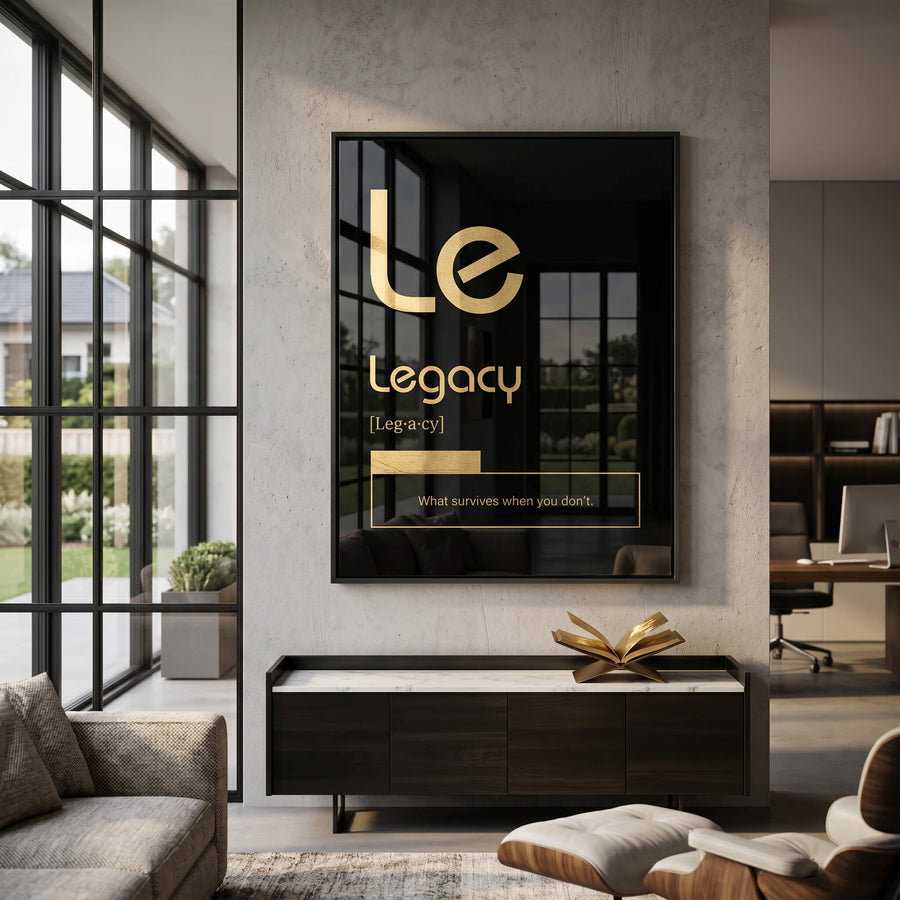 DOTCOMCANVAS® Legacy (Le) Acrylglasbild Version Schwarz – Raum-Mockup