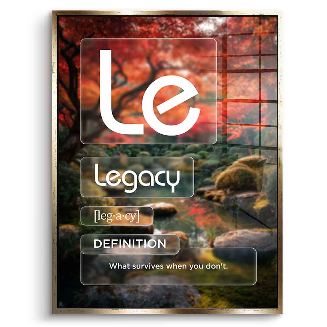 DOTCOMCANVAS® Legacy (Le) Acrylglasbild Version Farbig – Vorderansicht Silberner Rahmen