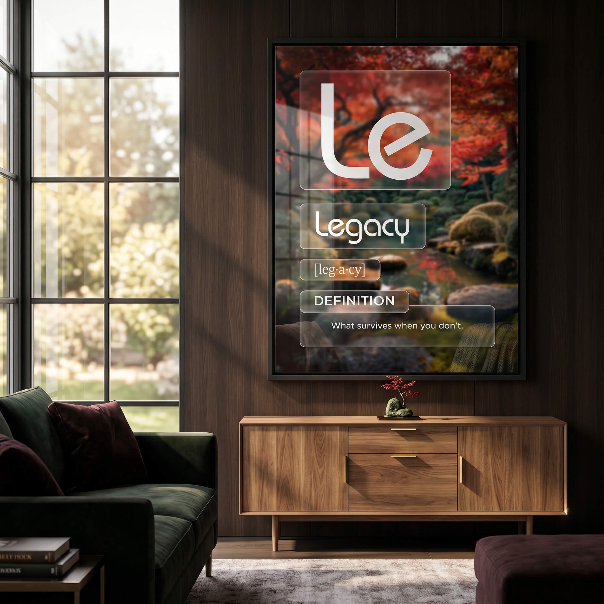 DOTCOMCANVAS® Legacy (Le) Acrylglasbild Version Farbig – Raum-Mockup