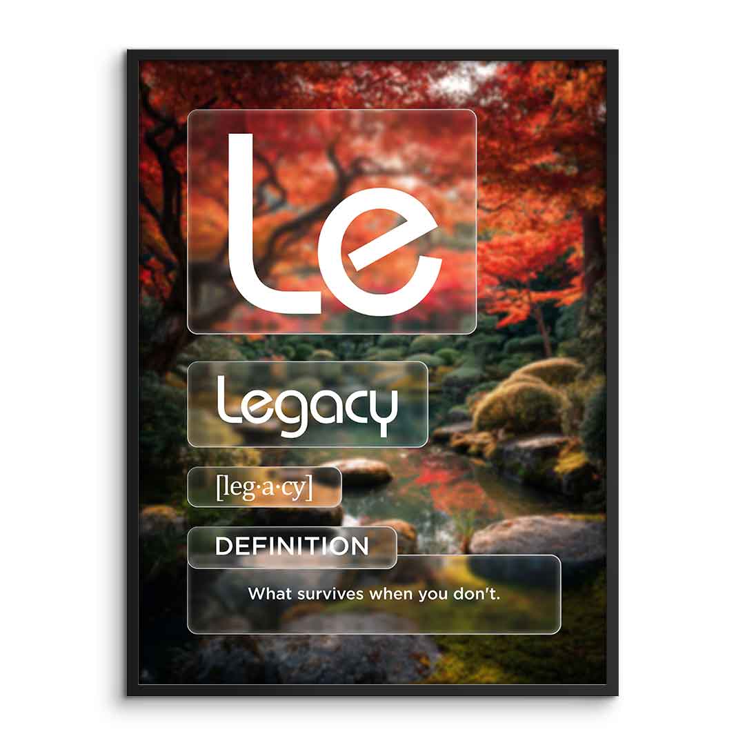 DOTCOMCANVAS® Legacy (Le) Poster Version Farbig – Vorderansicht im Rahmen