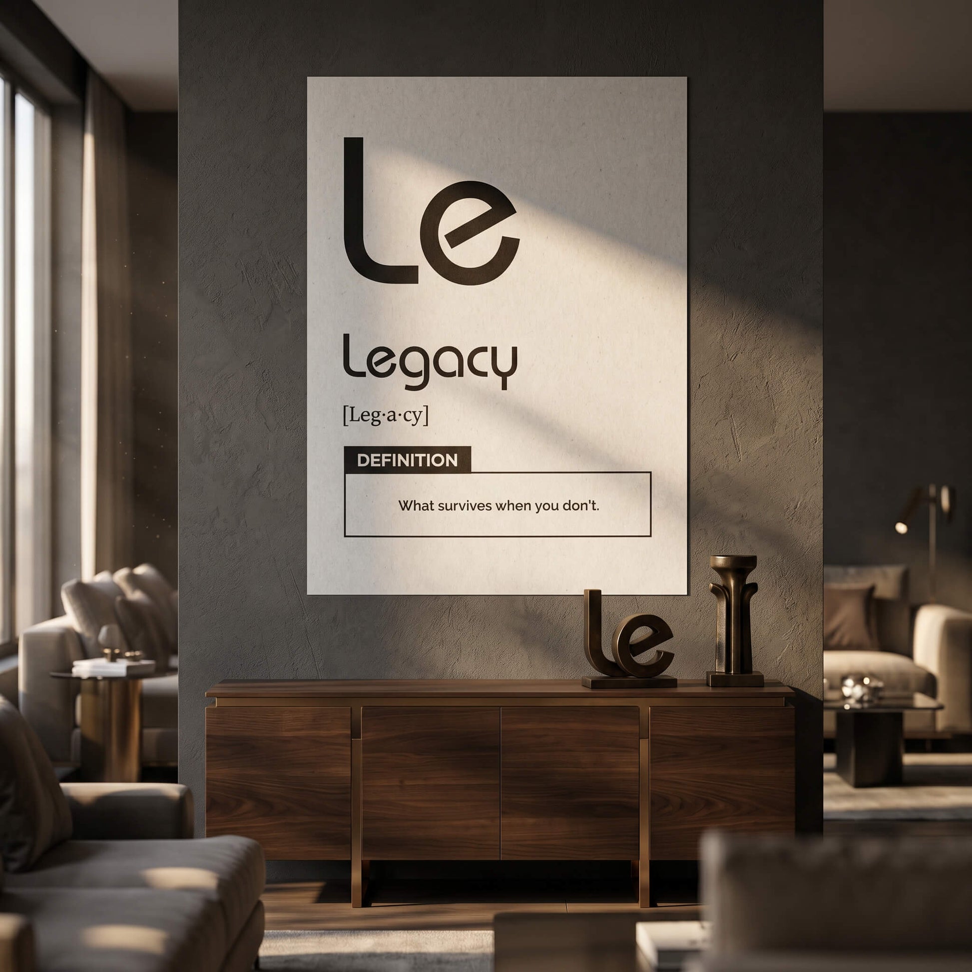 DOTCOMCANVAS® Legacy (Le) Poster Version Weiß – Raum-Mockup