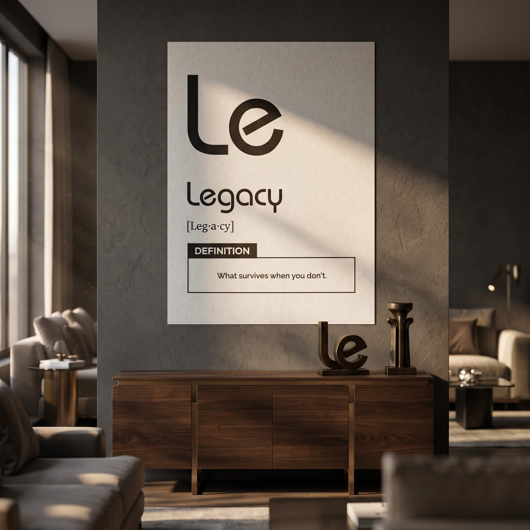DOTCOMCANVAS® Legacy (Le) Poster Version Weiß – Raum-Mockup