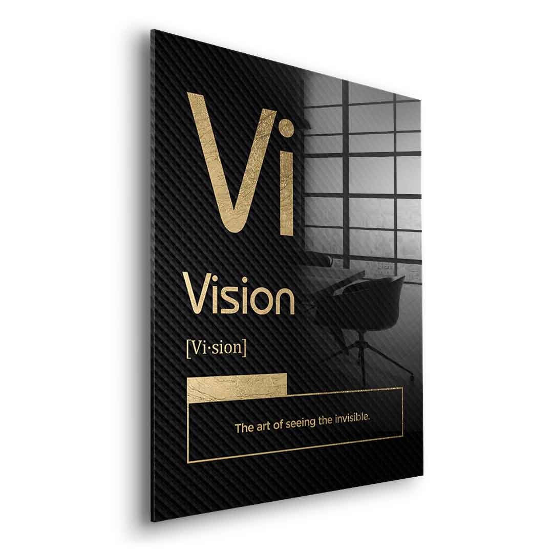 DOTCOMCANVAS® Vision (Vi) Acrylglasbild Version Schwarz – Seitenansicht Silber