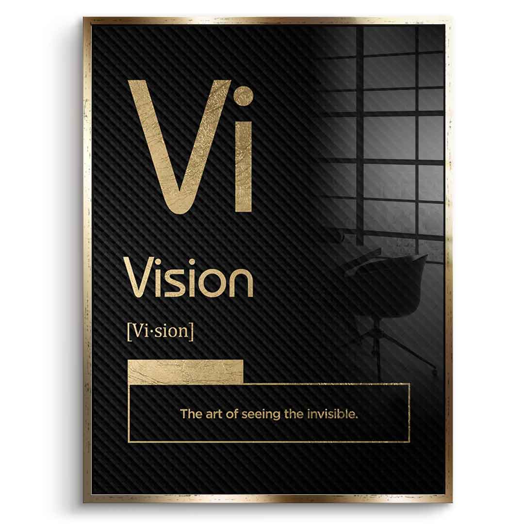 DOTCOMCANVAS® Vision (Vi) Acrylglasbild Version Schwarz – Vorderansicht Silberner Rahmen