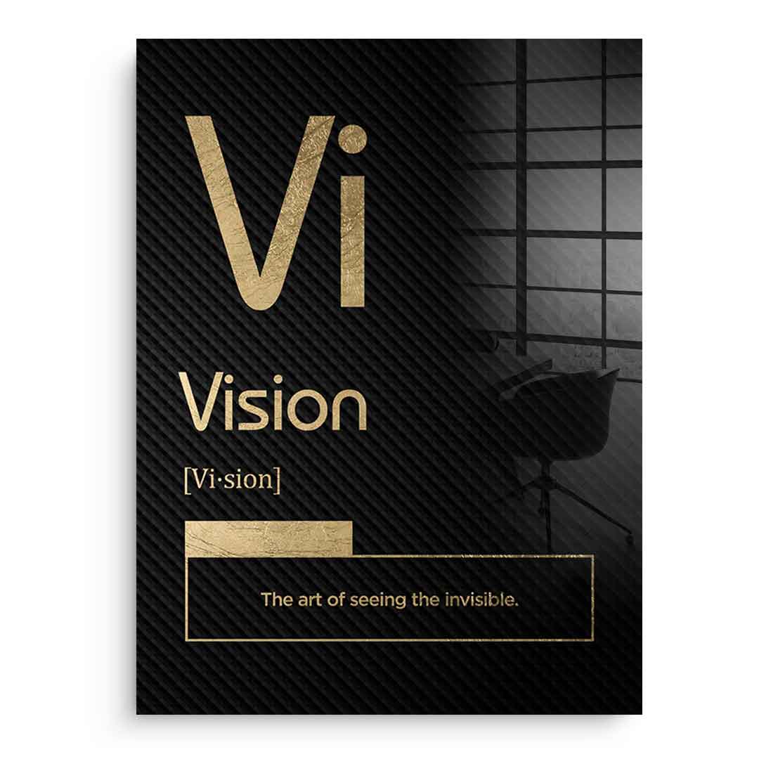 DOTCOMCANVAS® Vision (Vi) Acrylglasbild Version Schwarz – Vorderansicht Schwarzer Rahmen
