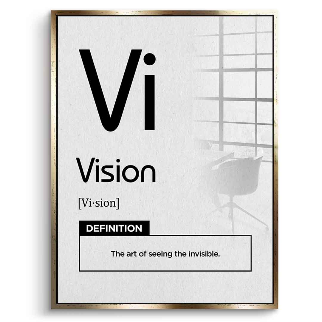 DOTCOMCANVAS® Vision (Vi) Acrylglasbild Version Weiß – Vorderansicht Silberner Rahmen