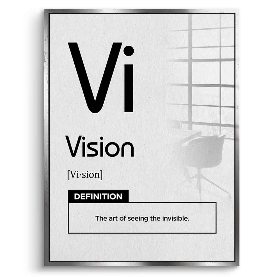 DOTCOMCANVAS® Vision (Vi) Acrylglasbild Version Weiß – Vorderansicht Weißer Rahmen