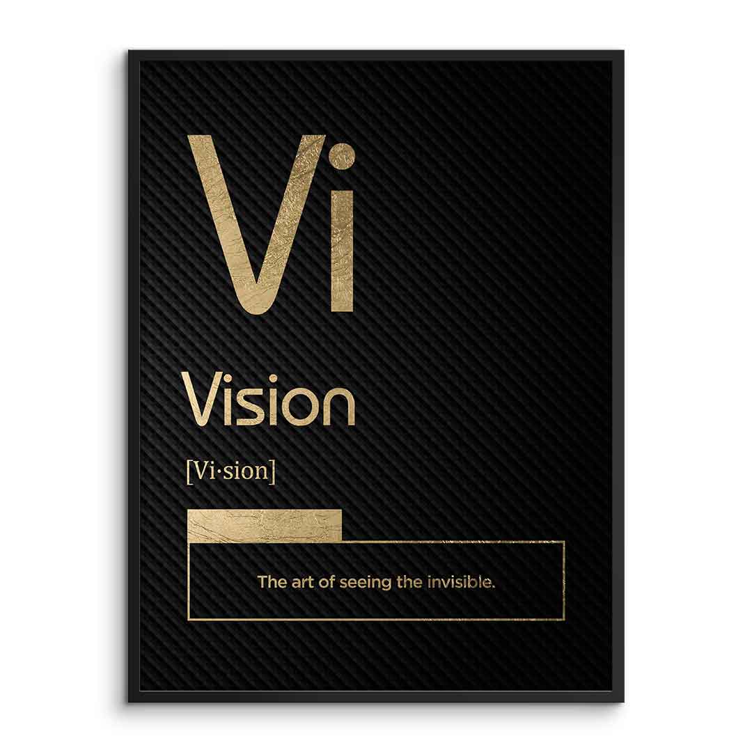 DOTCOMCANVAS® Vision (Vi) Poster Version Schwarz – Vorderansicht im Rahmen