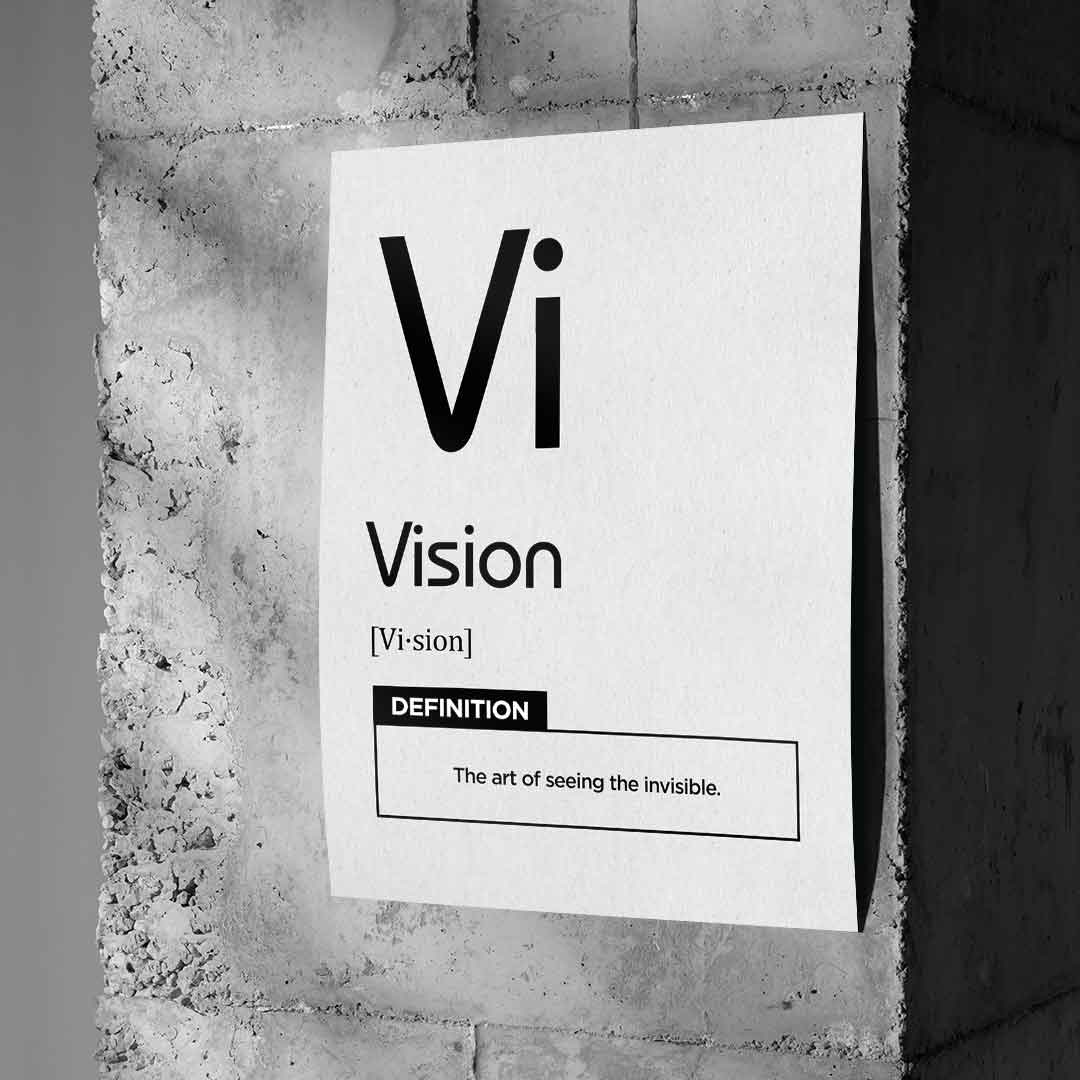DOTCOMCANVAS® Vision (Vi) Poster Version Weiß – Wand-Mockup