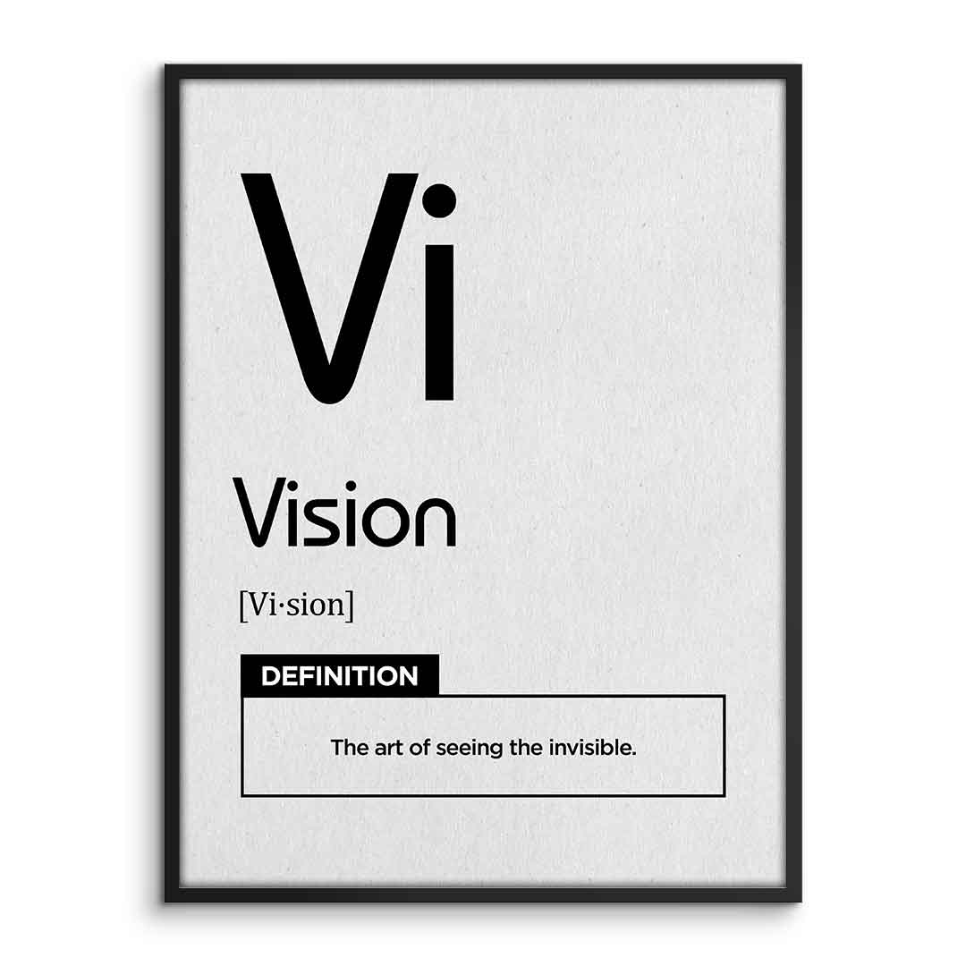 DOTCOMCANVAS® Vision (Vi) Poster Version Weiß – Vorderansicht im Rahmen