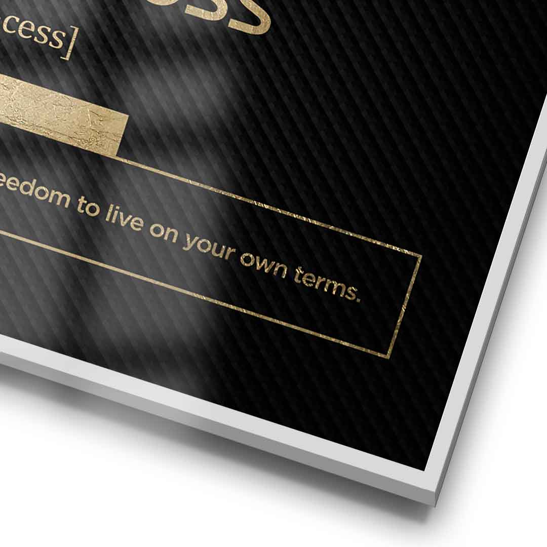 DOTCOMCANVAS® Success (Su) Poster Version Schwarz – Detail im Rahmen