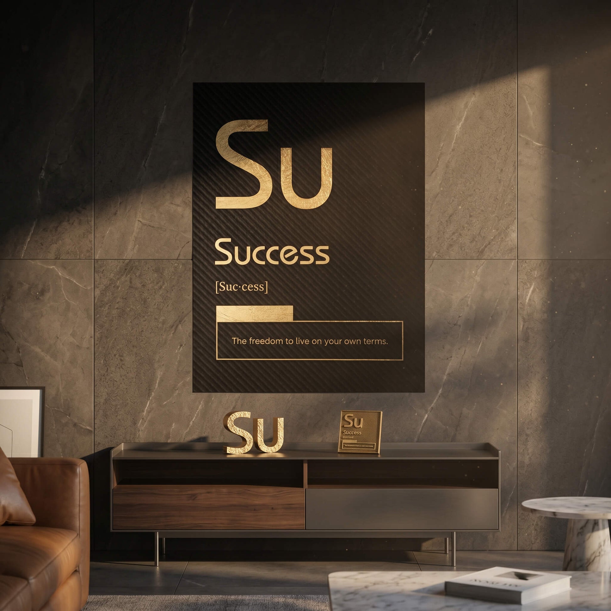 DOTCOMCANVAS® Success (Su) Poster Version Schwarz – Raum-Mockup