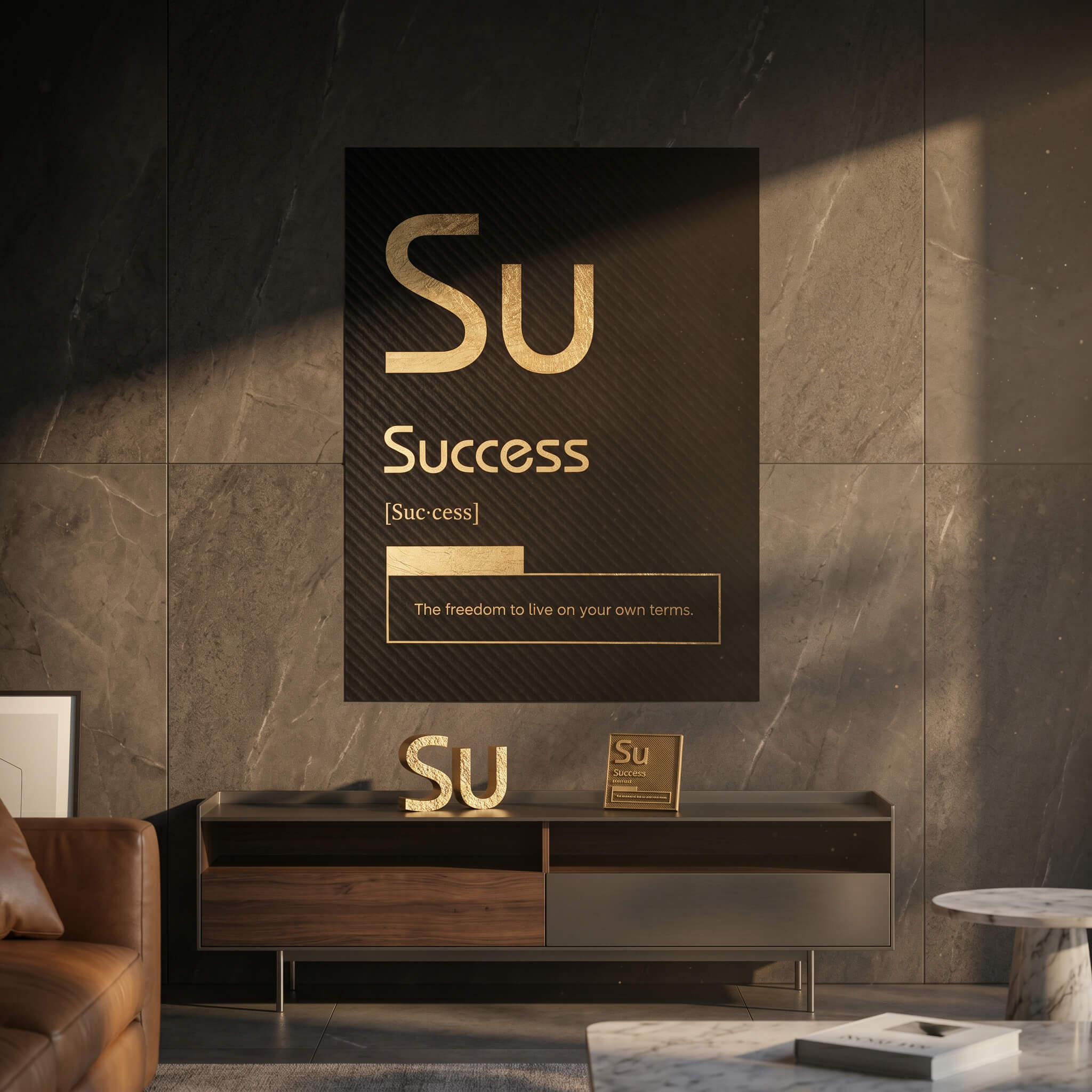 DOTCOMCANVAS® Success (Su) Poster Version Schwarz – Raum-Mockup