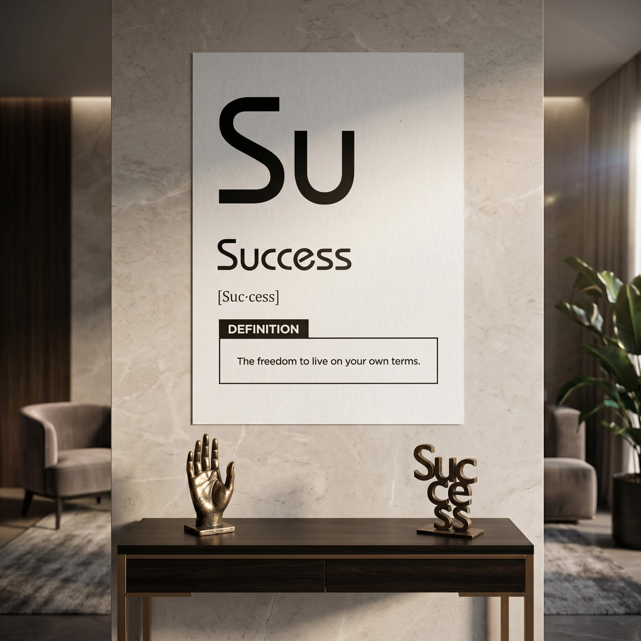 DOTCOMCANVAS® Success (Su) Poster Version Weiß – Raum-Mockup