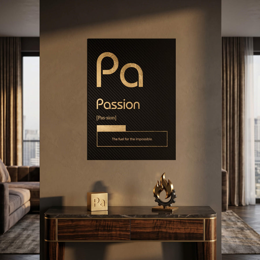 DOTCOMCANVAS® Passion (Pa) Poster Version Schwarz – Raum-Mockup