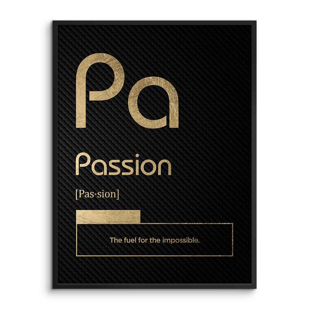 DOTCOMCANVAS® Passion (Pa) Poster Version Schwarz – Vorderansicht im Rahmen