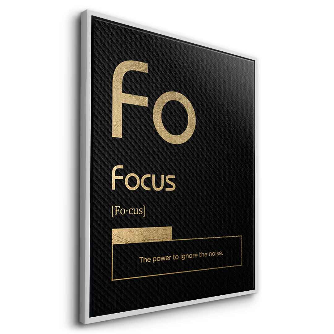 DOTCOMCANVAS® Focus (Fo) Leinwandbild Version Schwarz – Seitenansicht Silber