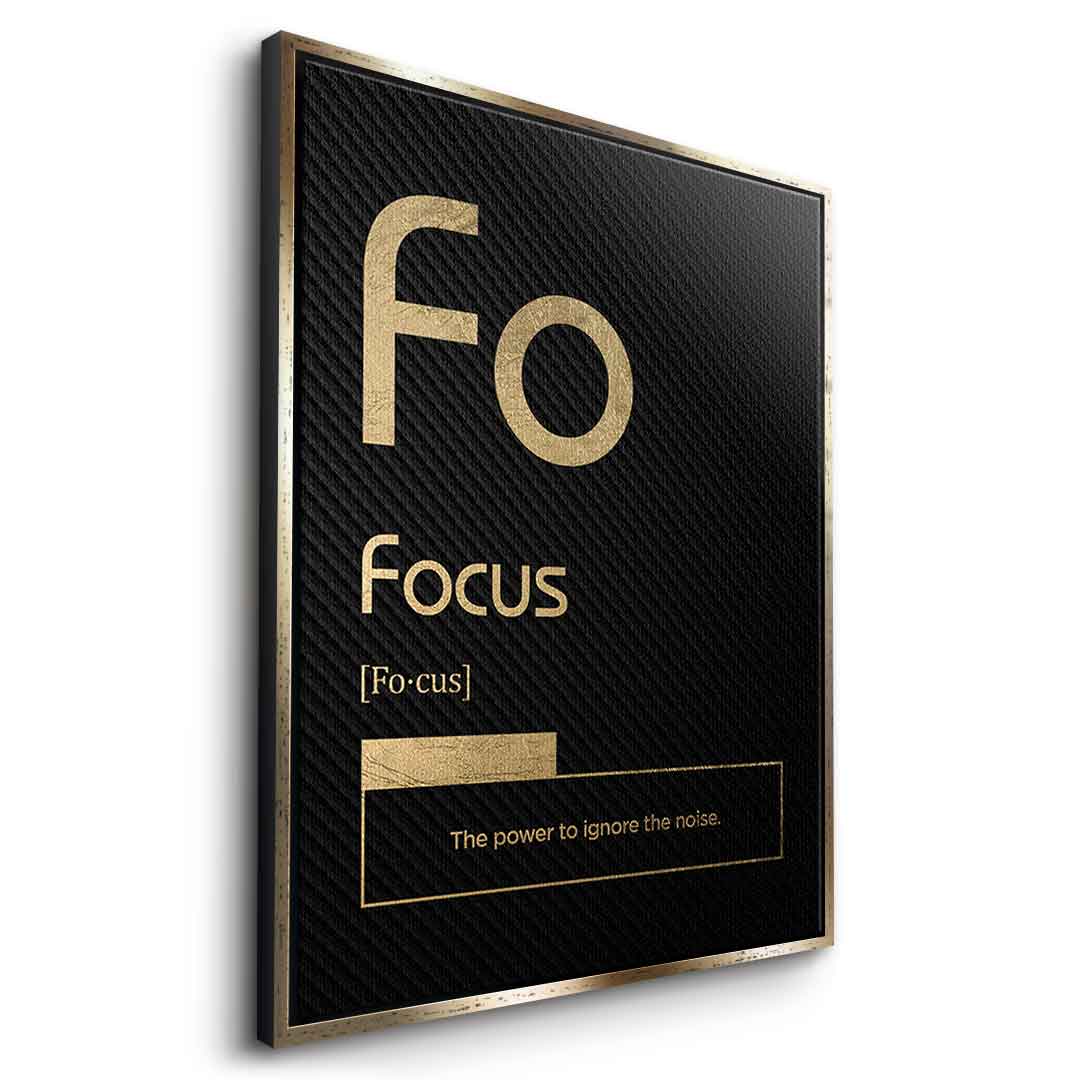 DOTCOMCANVAS® Focus (Fo) Leinwandbild Version Schwarz – Seitenansicht Gold