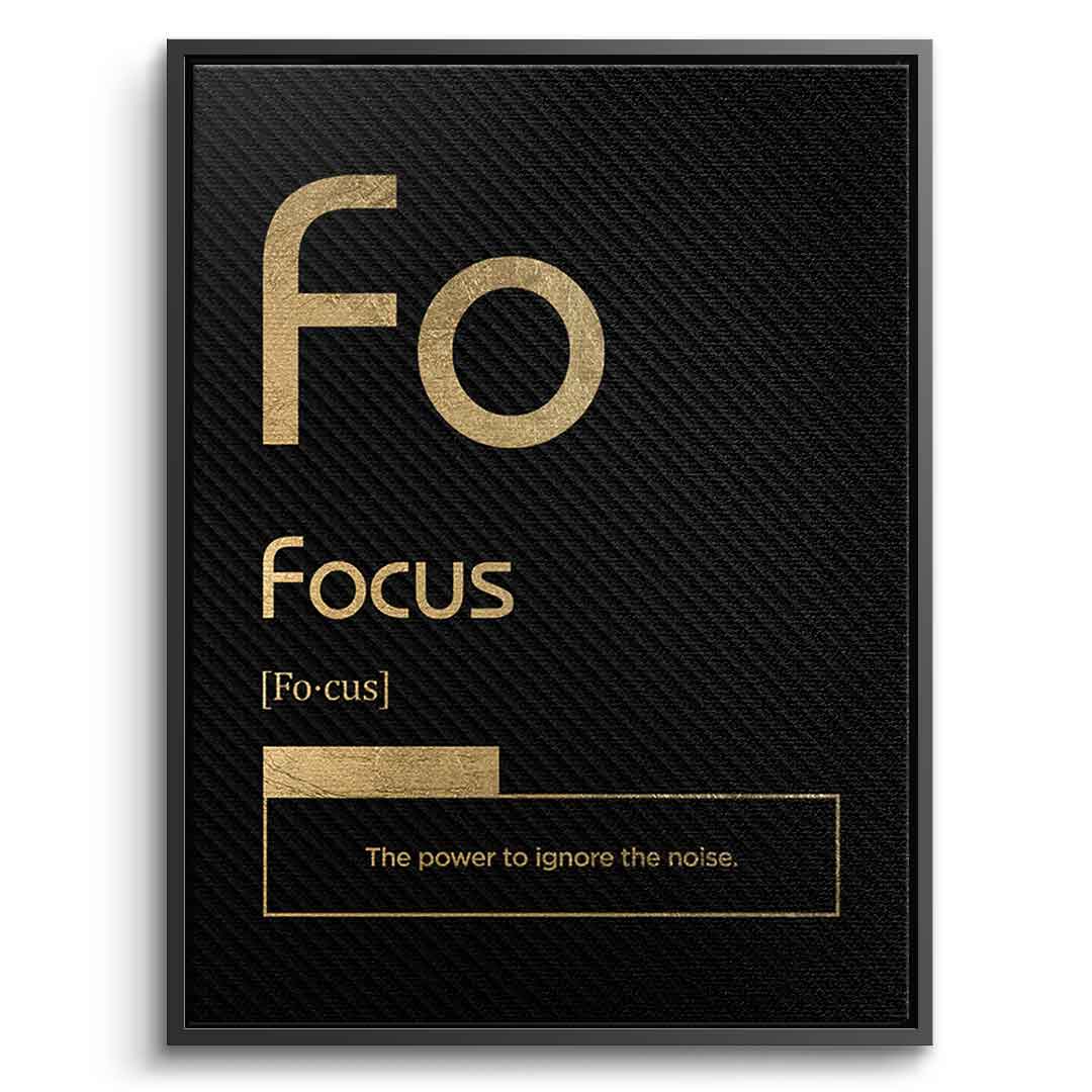 DOTCOMCANVAS® Focus (Fo) Leinwandbild Version Schwarz – Vorderansicht Silberner Rahmen
