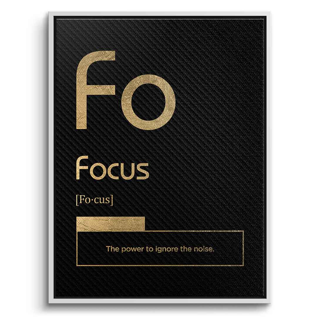 DOTCOMCANVAS® Focus (Fo) Leinwandbild Version Schwarz – Vorderansicht Weißer Rahmen