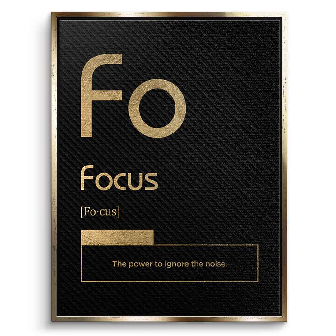DOTCOMCANVAS® Focus (Fo) Leinwandbild Version Schwarz – Vorderansicht Goldener Rahmen
