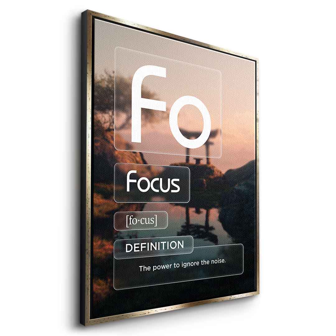 DOTCOMCANVAS® Focus (Fo) Leinwandbild Version Farbig – Seitenansicht Gold