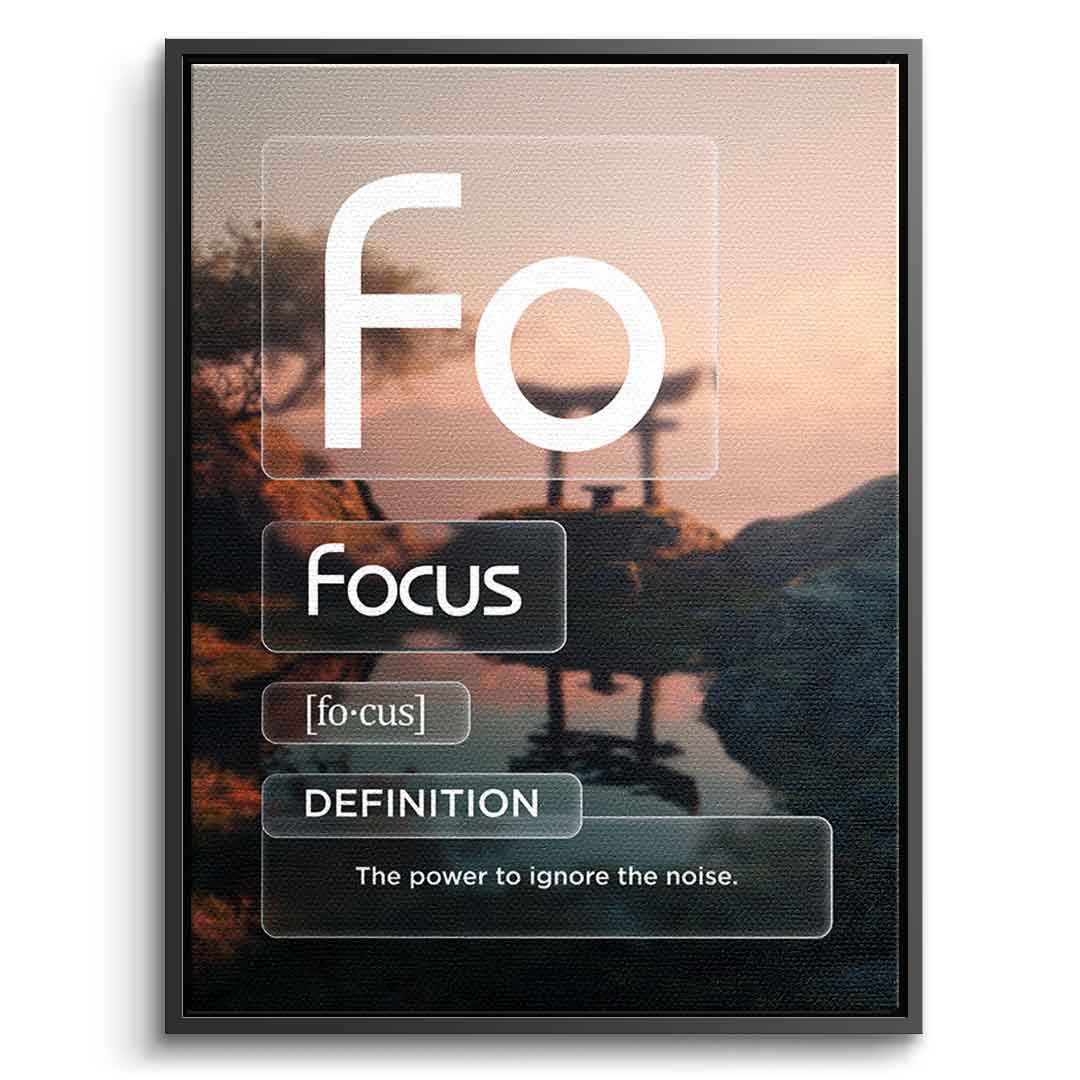 DOTCOMCANVAS® Focus (Fo) Leinwandbild Version Farbig – Vorderansicht Silberner Rahmen