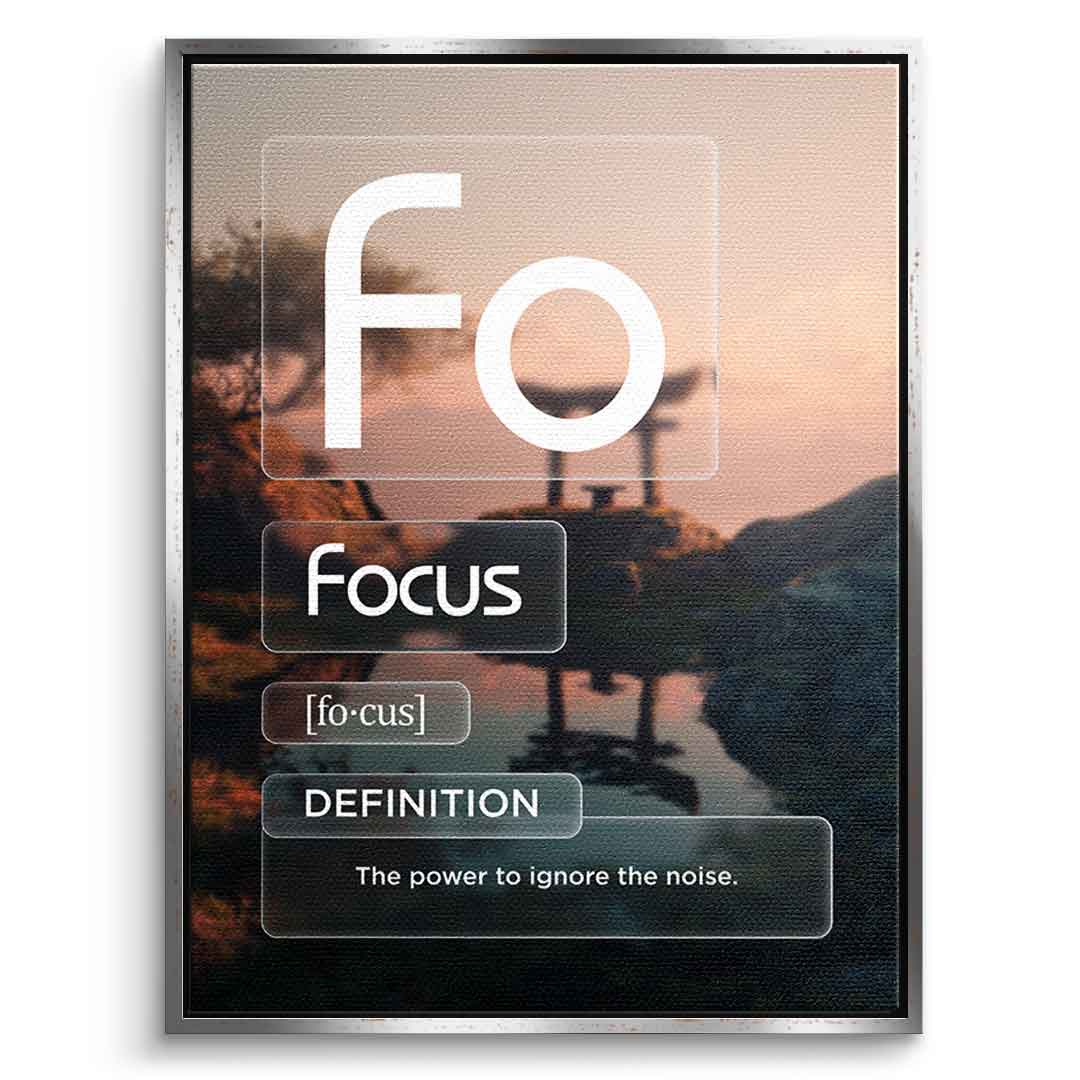 DOTCOMCANVAS® Focus (Fo) Leinwandbild Version Farbig – Vorderansicht Schwarzer Rahmen