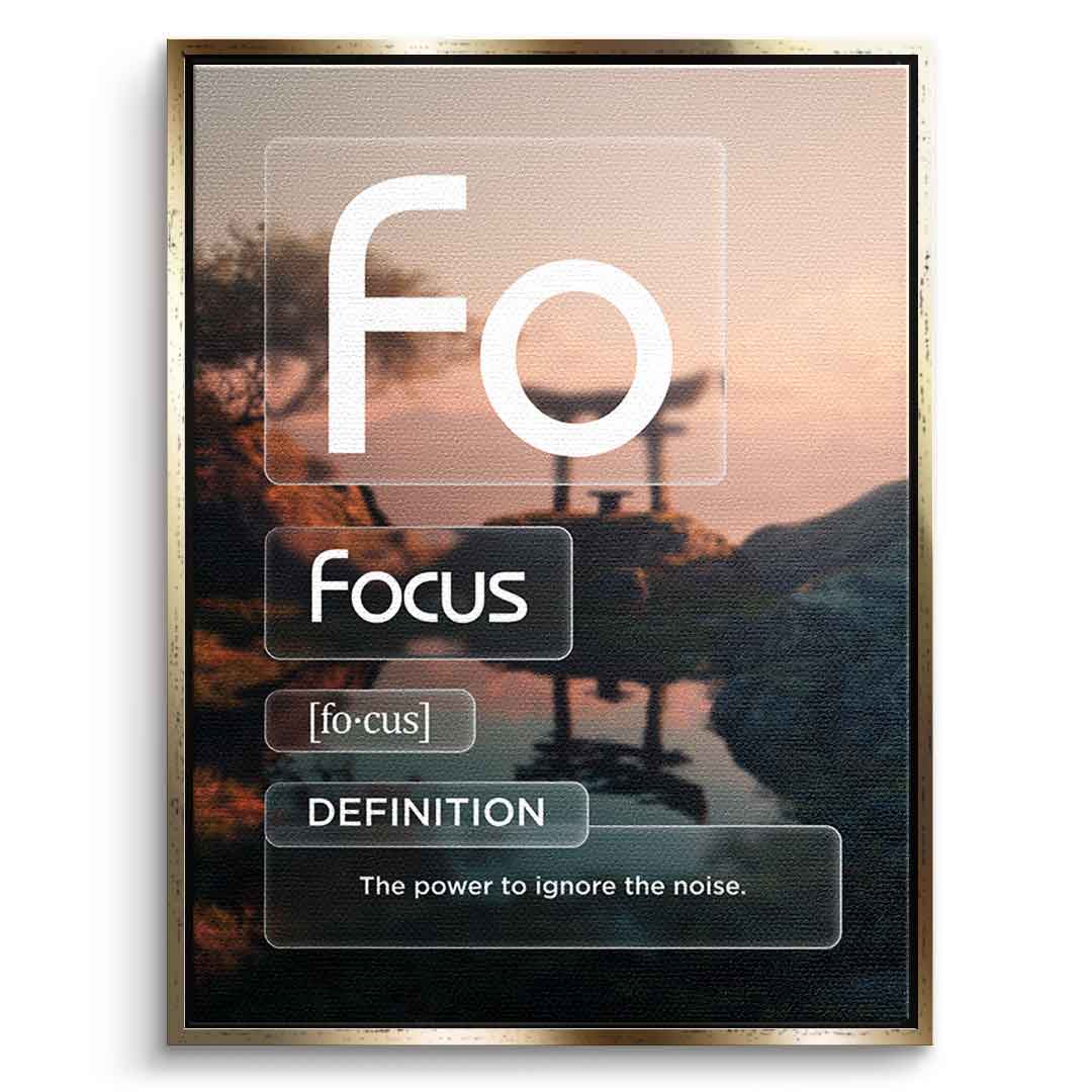 DOTCOMCANVAS® Focus (Fo) Leinwandbild Version Farbig – Vorderansicht Goldener Rahmen