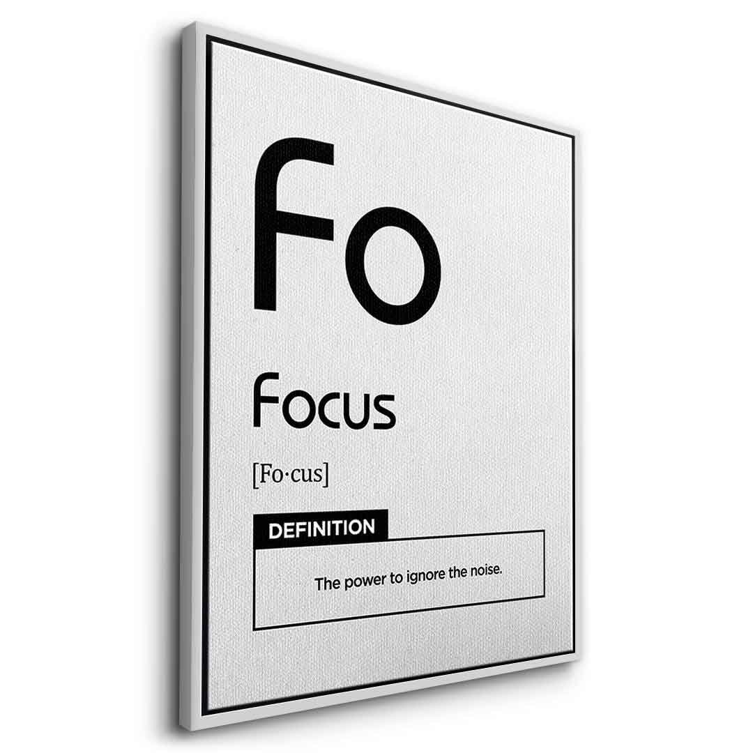 DOTCOMCANVAS® Focus (Fo) Leinwandbild Version Weiß – Seitenansicht Silber