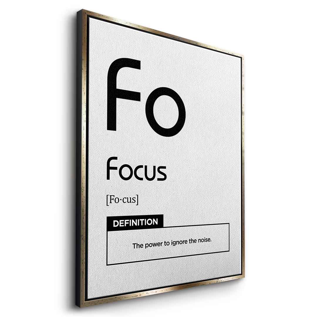 DOTCOMCANVAS® Focus (Fo) Leinwandbild Version Weiß – Seitenansicht Gold