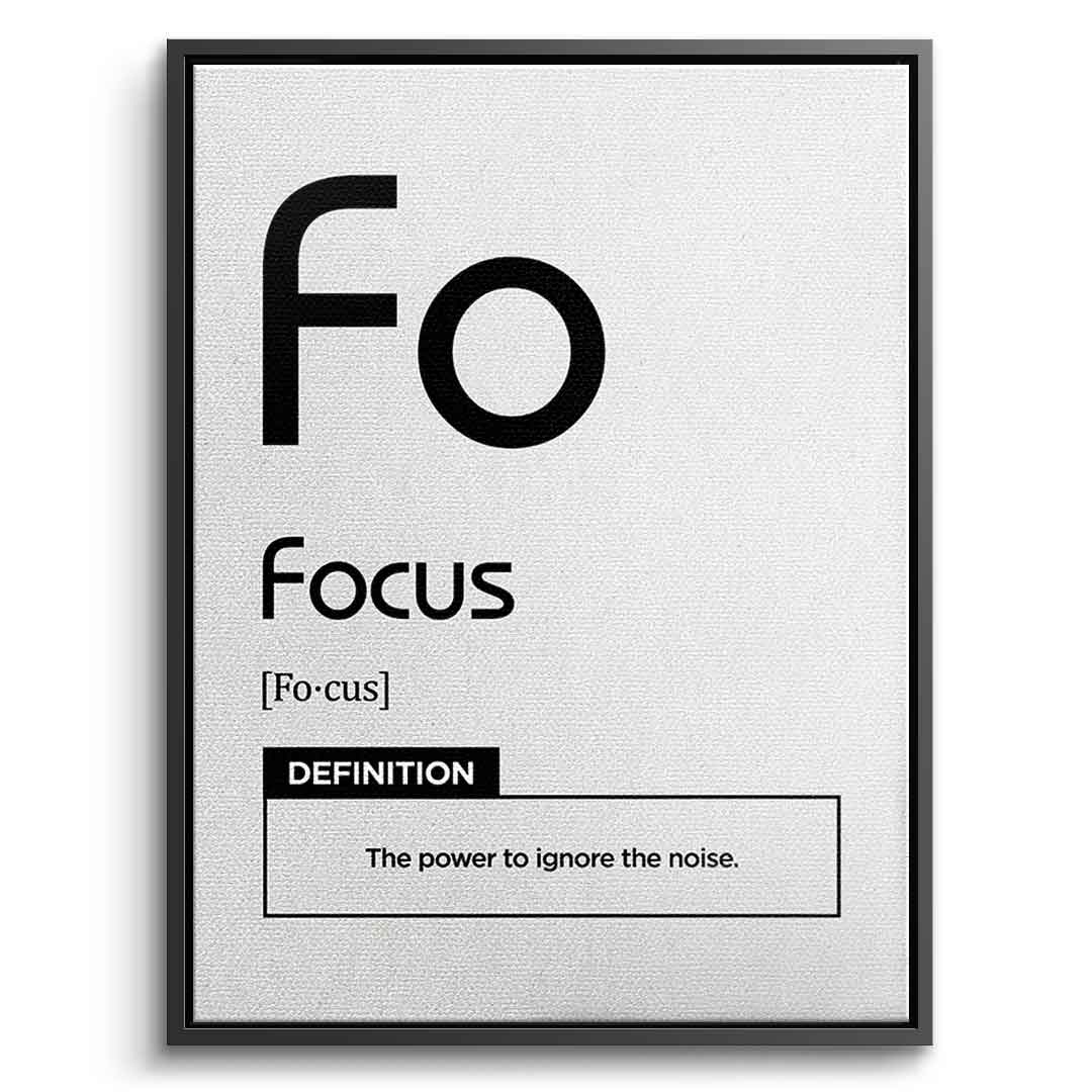 DOTCOMCANVAS® Focus (Fo) Leinwandbild Version Weiß – Vorderansicht Silberner Rahmen