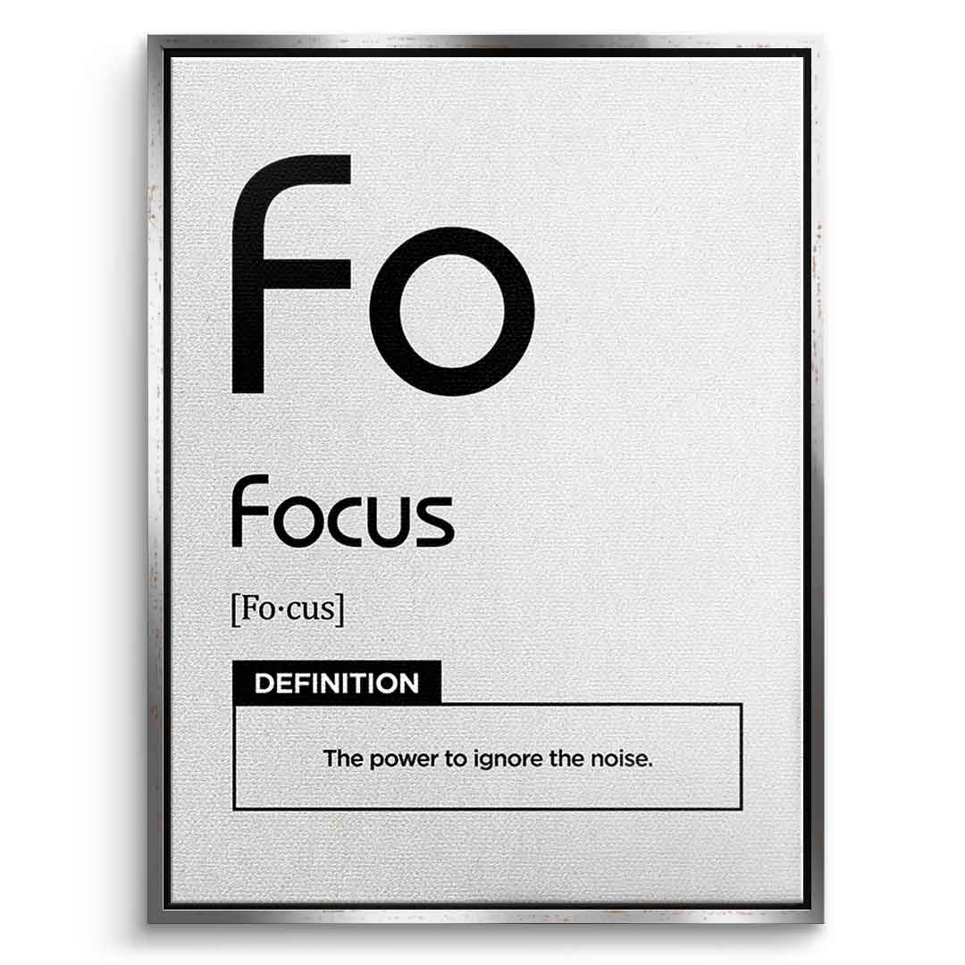 DOTCOMCANVAS® Focus (Fo) Leinwandbild Version Weiß – Vorderansicht Schwarzer Rahmen