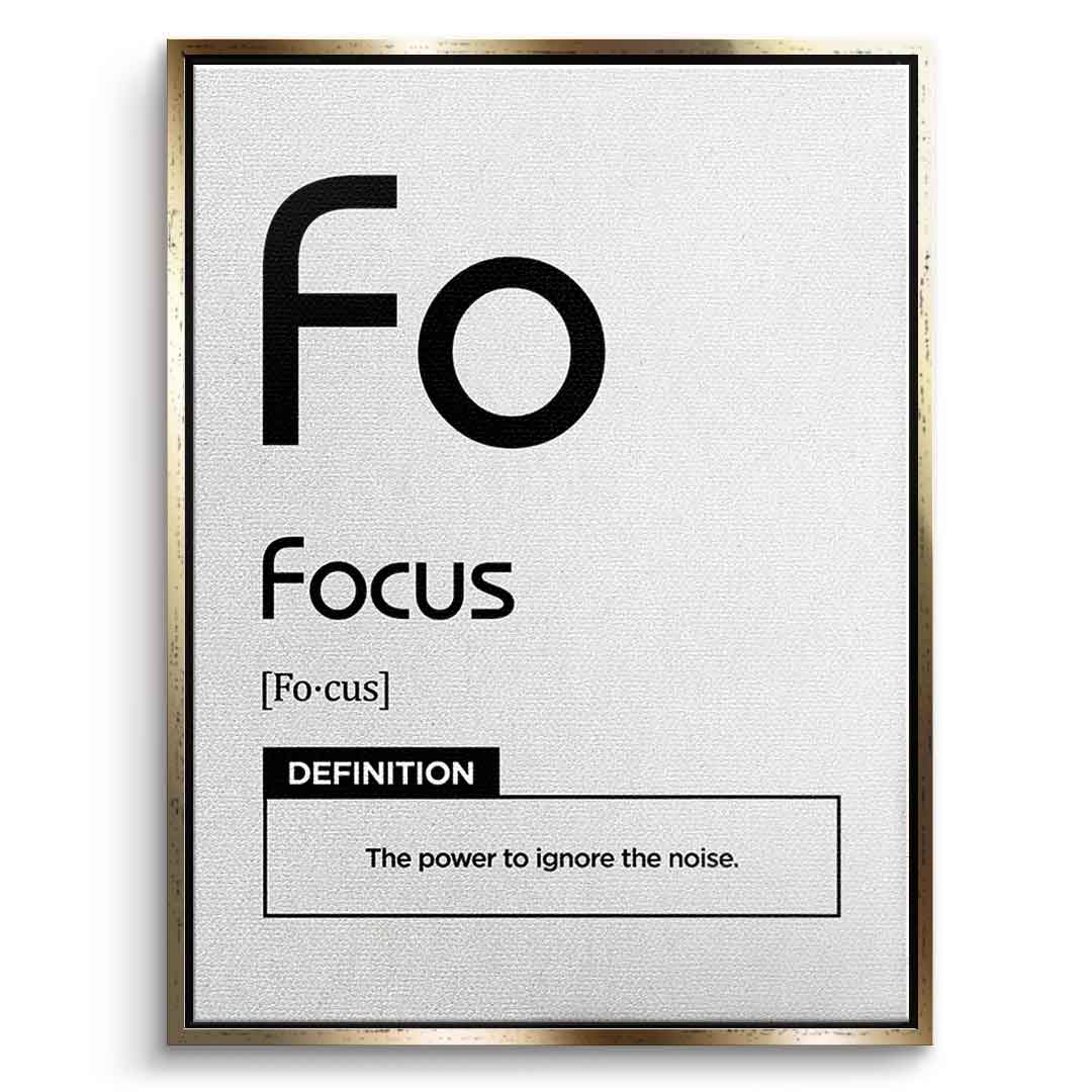 DOTCOMCANVAS® Focus (Fo) Leinwandbild Version Weiß – Vorderansicht Goldener Rahmen